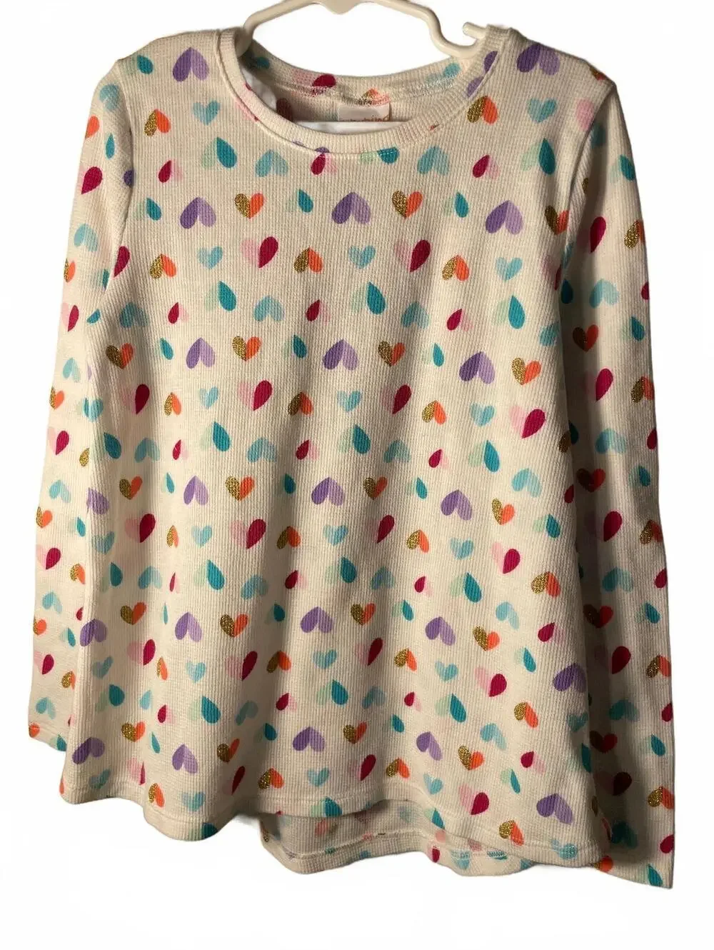 Jumping Beans Girls Long Sleeve Top Waffle Knit Size 7 Cream Red Purple Fall